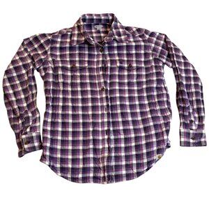 Carhartt Womens Shirt M (8/10) Purple Plaid Button-Up Cotton/Spandex Long Sleeve